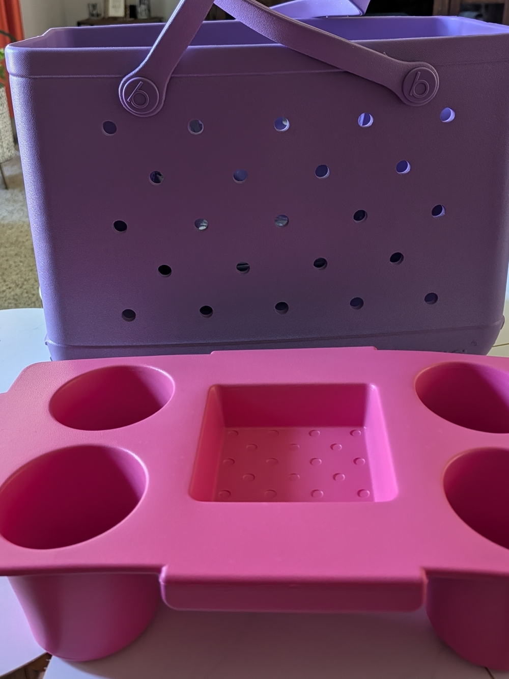 BOGG BAG Purple Tote with Pink Removable Cupholder Organizer